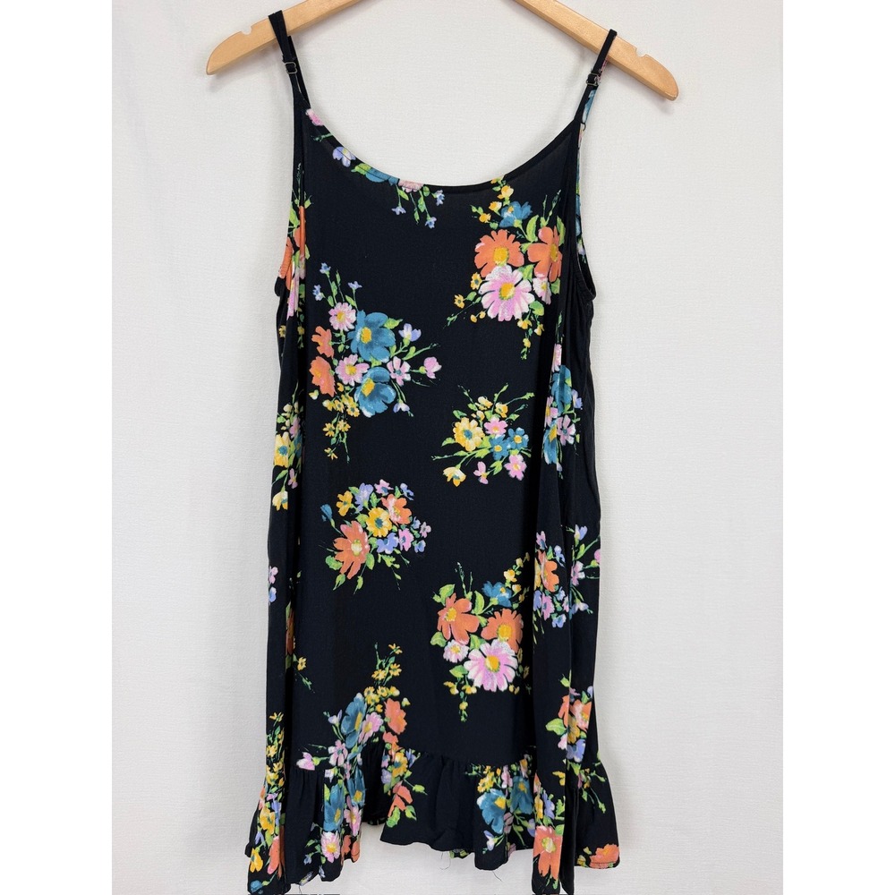 ONeill Floral Viscose Ruffle Hem Mini Dress Women Medium Black Boho